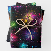 Eleganter Regenbogenfeuerwerk auf schwarzem Hinter Geschenkpapier Set (Beispiel)