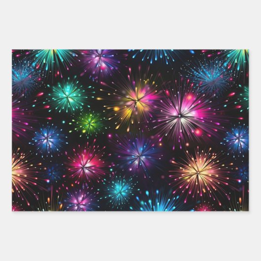 Eleganter Regenbogenfeuerwerk auf schwarzem Hinter Geschenkpapier Set (Vorderseite)