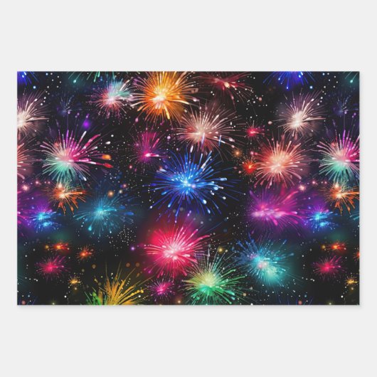Eleganter Regenbogenfeuerwerk auf schwarzem Hinter Geschenkpapier Set (Vorderseite 2)