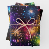 Eleganter Regenbogenfeuerwerk auf schwarzem Hinter Geschenkpapier Set (Beispiel)
