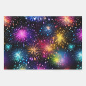 Eleganter Regenbogenfeuerwerk auf schwarzem Hinter Geschenkpapier Set (Vorderseite)