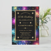 Eleganter Regenbogenfeuerwerk Rahmen 60. Geburtsta Einladung (Stehend Vorderseite)