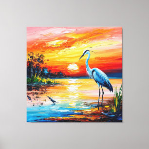 Eleganter Reiher in einem friedlichen Teich Leinwanddruck