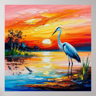 Eleganter Reiher in einem friedlichen Teich Poster