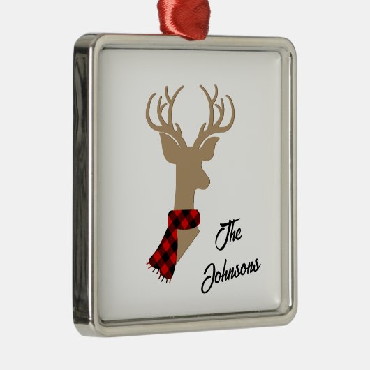 Eleganter Reindeer Personalisierter Familienname Ornament Aus Metall (Rechts)