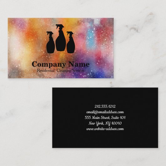 Eleganter Reinigungs-Service-GlitzerWatercolor Visitenkarte (Vorne/Hinten)