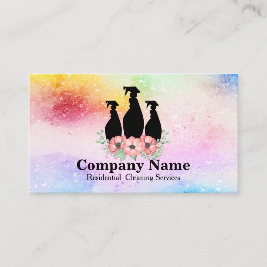 Eleganter Reinigungsservice Glitzer Wasserfarben Visitenkarte (Vorderseite)