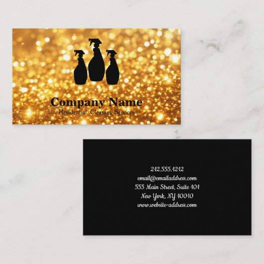 Eleganter Reinigungsservice Gold Glitzer Wasserfar Visitenkarte (Vorne/Hinten)