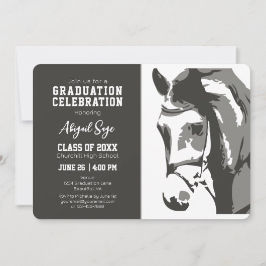 Eleganter Reitsport Abschluss Einladung (Vorderseite)