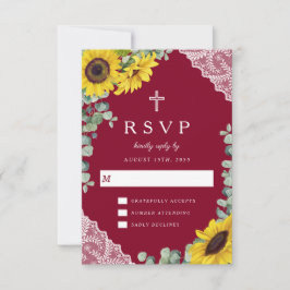 Eleganter religiöser Burgund Sonnenblumen-Hochzeit RSVP Karte