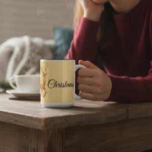 Eleganter Rentier Frohe Weihnachten Beiger Feierta Zweifarbige Tasse