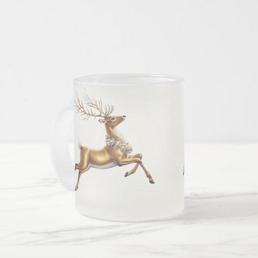 Eleganter Rentier Gold Wreath Moose fröhliche Xmas Mattglastasse (Vorderseite Links)