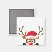 Eleganter Rentier mit Weihnachtsmannmütze | Magnet (Vorderseite/Rückseite)