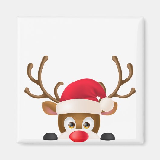 Eleganter Rentier mit Weihnachtsmannmütze | Magnet (Vorne)