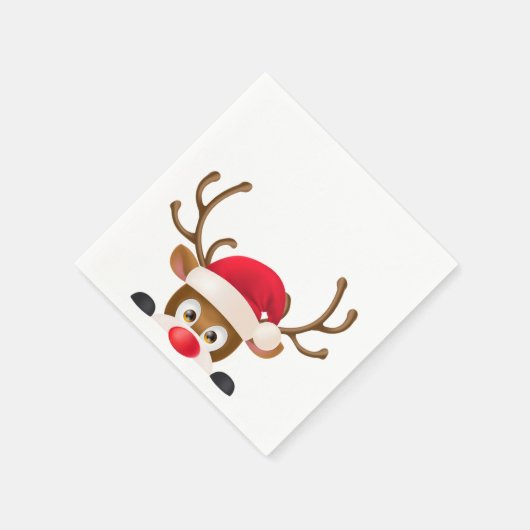 Eleganter Rentier mit Weihnachtsmannmütze | Servie Serviette (Ecke)