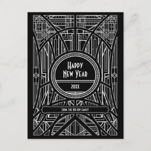 Eleganter Retro-Art Deko Happy New Year Postkarte