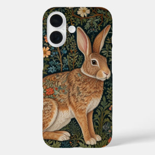 Eleganter Retro-Boho-Hase Waldflora iPhone 16 Hülle