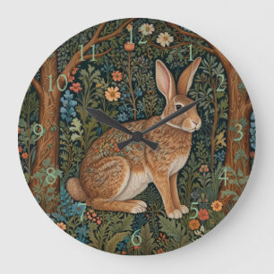 Eleganter Retro-Boho-Hase Waldflora Große Wanduhr