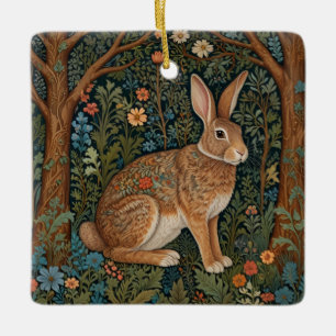 Eleganter Retro-Boho-Hase Waldflora Keramikornament