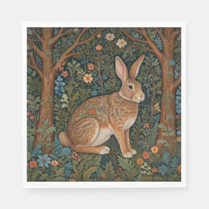 Eleganter Retro-Boho-Hase Waldflora Serviette