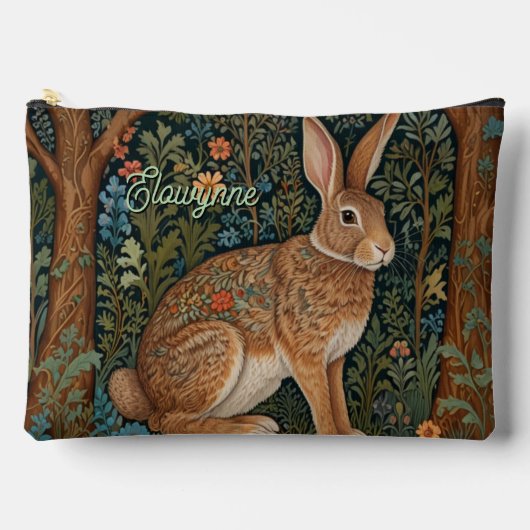 Eleganter retro-boho-Hase Waldflora Zubehörtasche (Vorderseite)