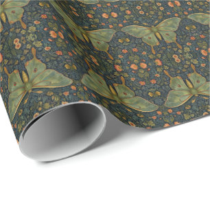 Eleganter retro-boho-mondfalter botanisch geschenkpapier