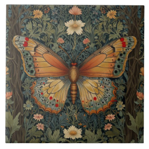 Eleganter Retro-Boho-Schmetterling Botanisch Grün Fliese