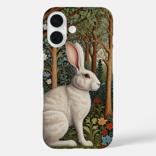 Eleganter Retro-Boho-Weißer Hase Waldflora iPhone 16 Hülle