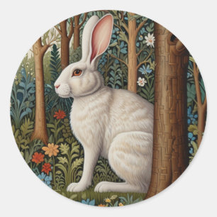 Eleganter Retro-Boho-Weißer Hase Waldflora Runder Aufkleber