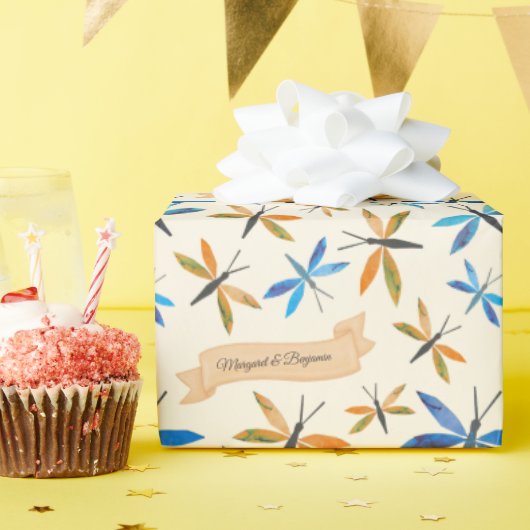 Eleganter Retro-Dragonflies HandGezeichnet Libelle Geschenkpapier (Geburtstagsparty)