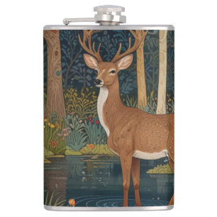 Eleganter Retro-Hirsch Boho-Wald Waldgrünpflanzen Flachmann