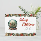 Eleganter Retro-Jahrgang Weihnachtsschneekugel Feiertagskarte (Stehend Vorderseite)