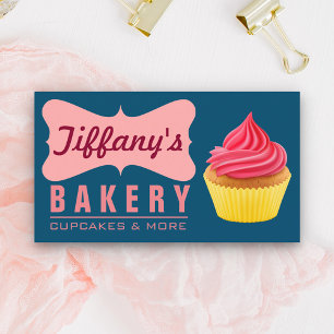 Eleganter Retro Niedlich Cake Shop Pink Cupcake Bä Visitenkarte
