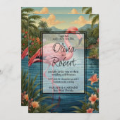 Eleganter Retro-Rosa Flamingo tropischer Bohengart Einladung (Vorne/Hinten)