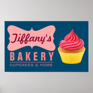 Eleganter Retro Süßer Kuchenladen Rosa Cupcake Bäc Poster
