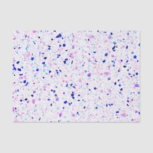 Eleganter Retro Terrazzo-lila blaues weißes Muster Seidenpapier (Vorderseite)