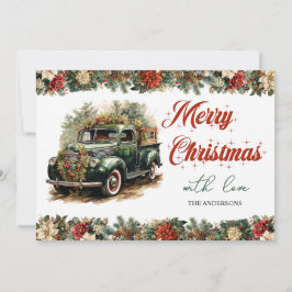 Eleganter Retro Vintage Weihnachtsgrün LKW Feiertagskarte