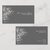 Eleganter Retro weißer Blumen-Wirbel dunkelgrau Visitenkarte (Vorne/Hinten)
