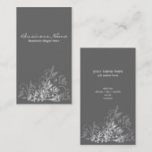 Eleganter Retro weißer Blumen-Wirbel dunkelgrau Visitenkarte (Vorne/Hinten)