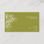 Eleganter Retro weißer Blumen-Wirbels-olivgrünes Visitenkarte (Rückseite)