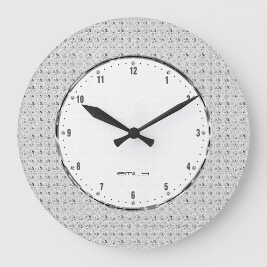 Eleganter Retro Weißer Glitzer und Glitzern 2 Große Wanduhr (Vorderseite)