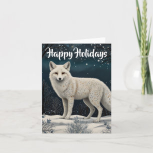 Eleganter retro weißer Winterfuchs Feiertagskarte
