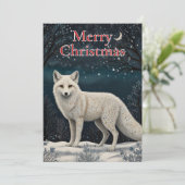Eleganter Retro-Weißer Winterfuchs Feiertagskarte (Stehend Vorderseite)