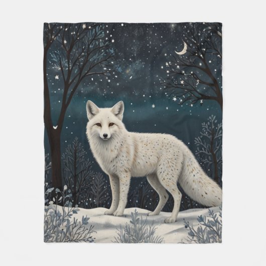 Eleganter retro weißer Winterfuchs Fleecedecke (Vorderseite)
