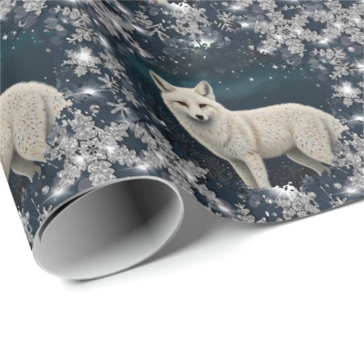 Eleganter retro weißer Winterfuchs funkelnde Schne Geschenkpapier (Rolleneckpunkt)