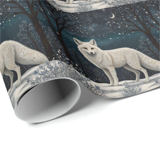 Eleganter Retro-Weißer Winterfuchs Geschenkpapier (Rolleneckpunkt)