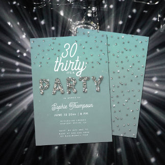 Eleganter Rhinestones Glitzer Aqua 30. Geburtstag Einladung