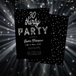 Eleganter Rhinestones Glitzer Black 30. Geburtstag Einladung<br><div class="desc">Eine schlichte,  moderne,  elegante und schicke Party Einladung aus dem 30. Jahrhundert mit schwarzem Hintergrund,  das PARTY mit Rhinestonen (simuliert,  nicht echte Steine,  das ist ein digitaler Effekt),  moderne Kalligraphie-Schrift und Typografie in Weiß. Ein schicker,  zeitloser Entwurf für eine Frau an ihrem dreißigsten Geburtstag.</div>