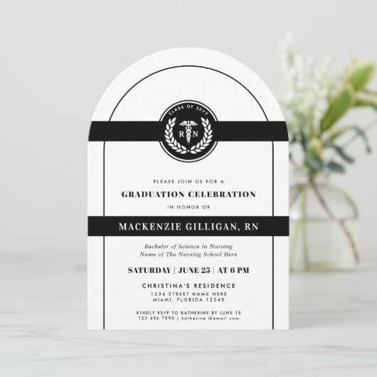 Eleganter RN Nursing School Abschluss Moderne Einladung (Stehend Vorderseite)