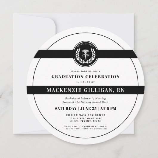 Eleganter RN Nursing School Abschluss Moderne Einladung (Vorderseite)